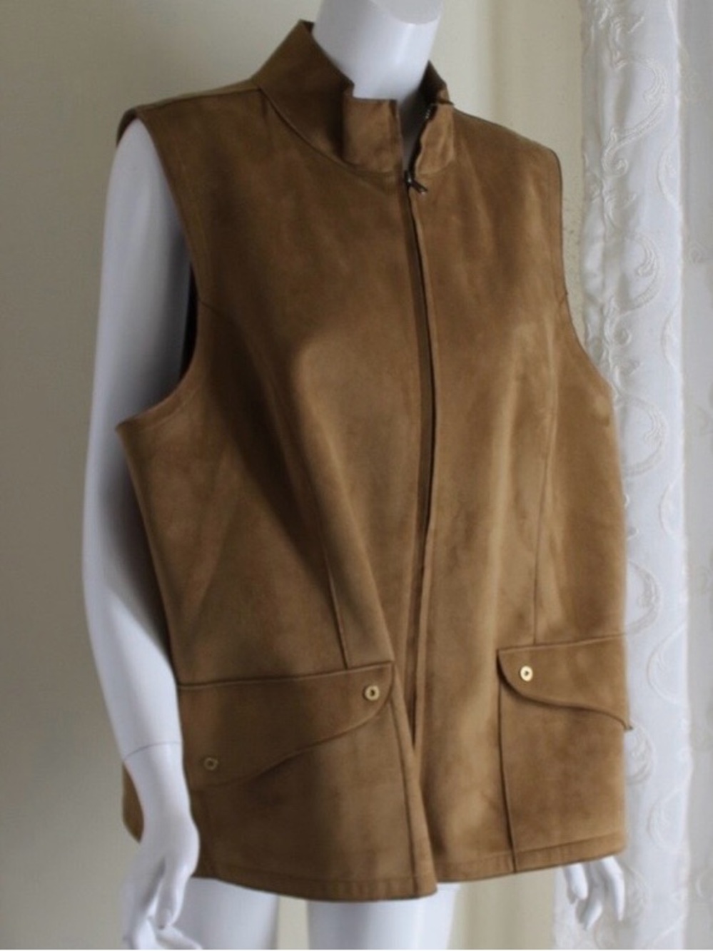 Ralph Lauren Camel Suede Zip Front Vest